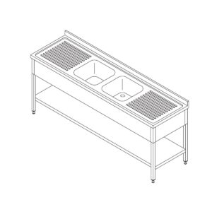 Masă de Spălat Vaser - 210 x 70 cm - cu 2 Chiuvetă și Spălător - incl. Raft de Depozitare
