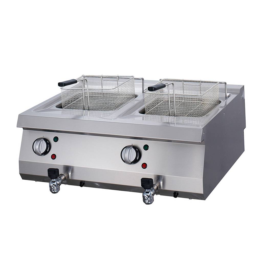 Heavy Duty Friteuză - 2 x 12 L - Unitate Dublă - 70 cm Adâncime - cu Robinet de Scurgere - Electric