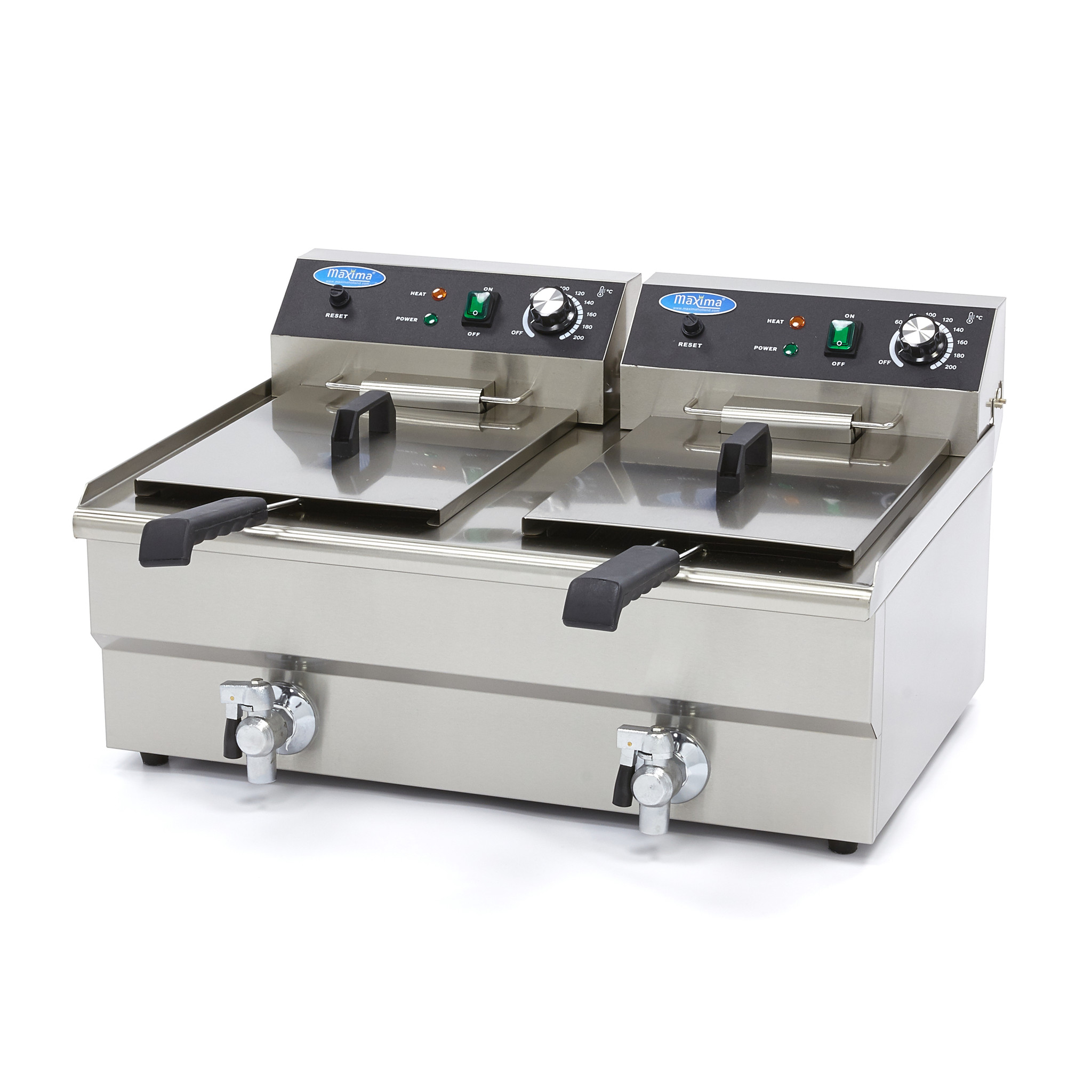 Friteuză - 2 x 16 L - 2 Coșuri - cu Robinet de Scurgere