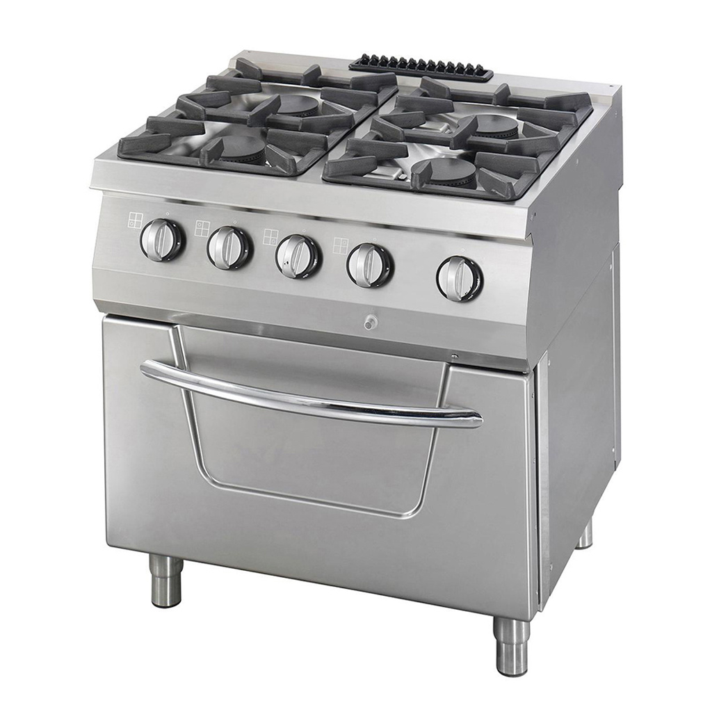 Aragaz Heavy Duty - 4 Arzătoare - Unitate Dublă - Adâncime 70 cm - 37 kW - Gaz, cu cuptor