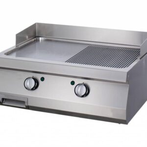 Heavy Duty Grill cu Placă - Jumătate Canelat Cromat - Unitate Dublă -70 cm Adâncime - Gaz
