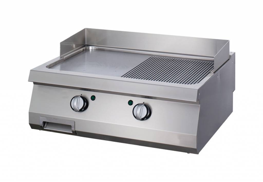 Heavy Duty Grill cu Placă - Jumătate Canelat Cromat - Unitate Dublă -70 cm Adâncime - Gaz