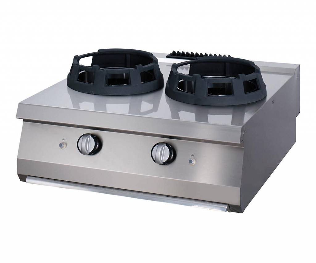Heavy Duty Aragaz Wok - 2 Inele de Gătit Ø 28,5 cm - Unitate Dublă - 70 cm Adâncime - Gaz