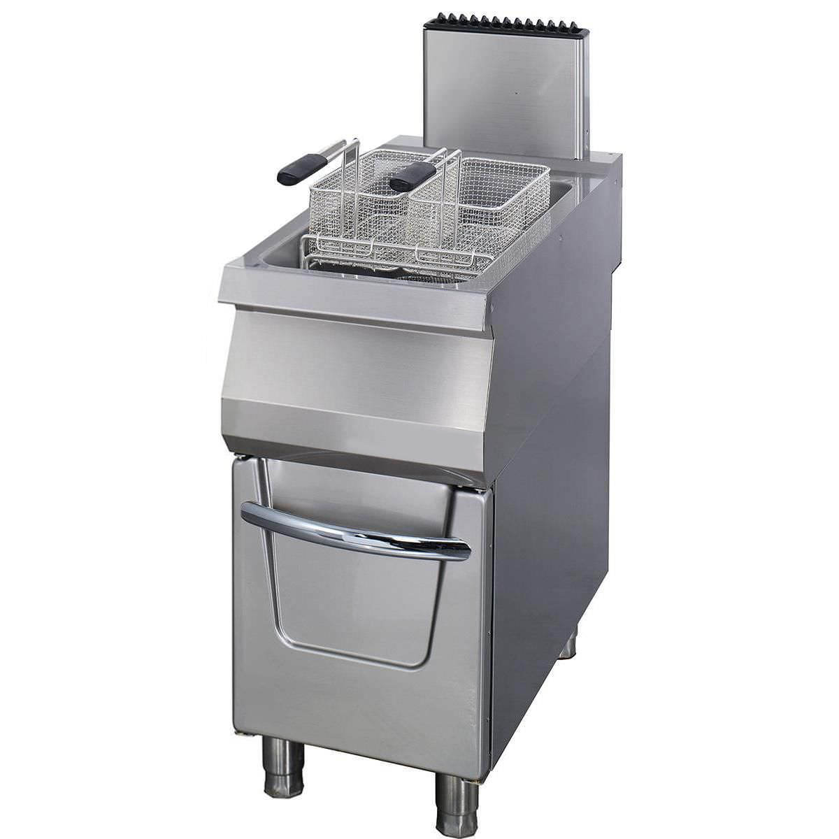 Premium Friteuză - 1 x 22 L - Unitate Unică - 90 cm Adâncime - cu Robinet de Scurgere - gaz