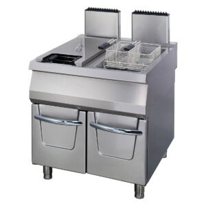 Premium Friteuză - 2 x 22 L - Unitate Dublă - 90 cm Adâncime - cu Robinet de Scurgere - gaz
