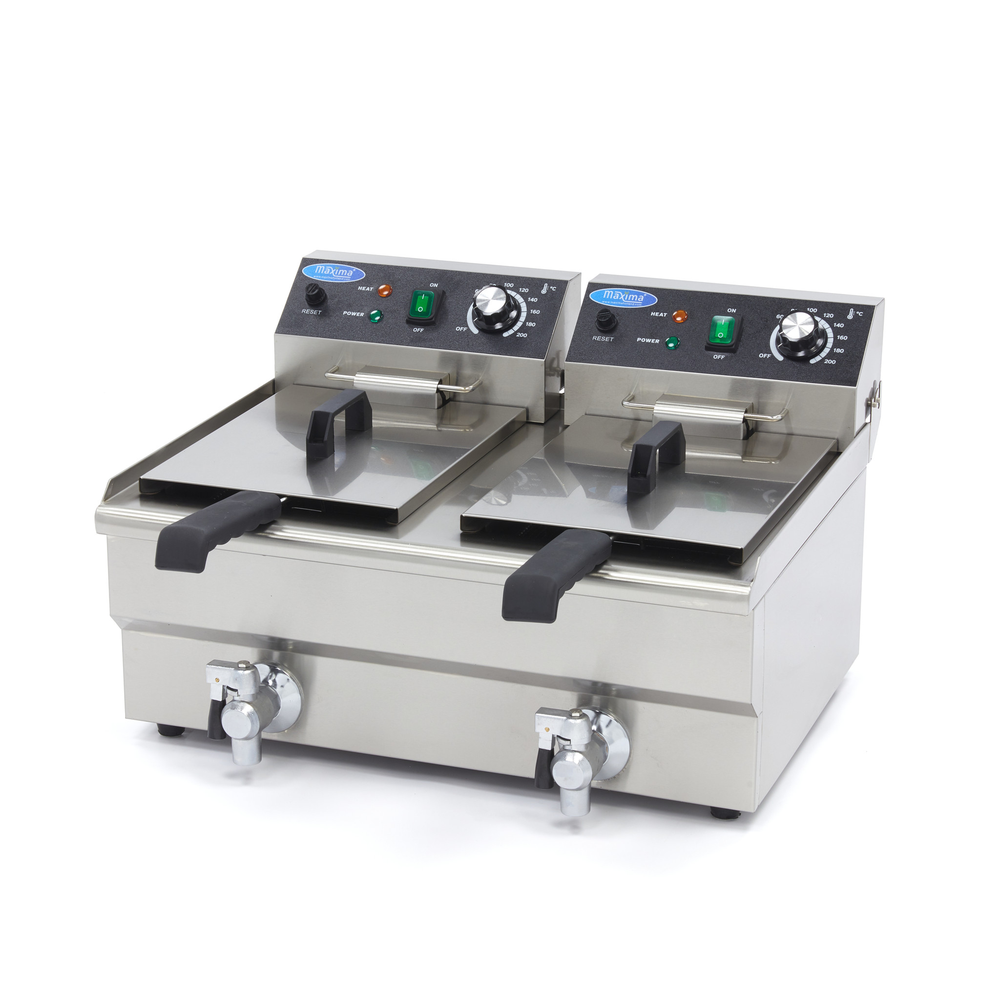 Friteuză - 2 x 10 L - 2 Coșuri - cu Robinet de Scurgere