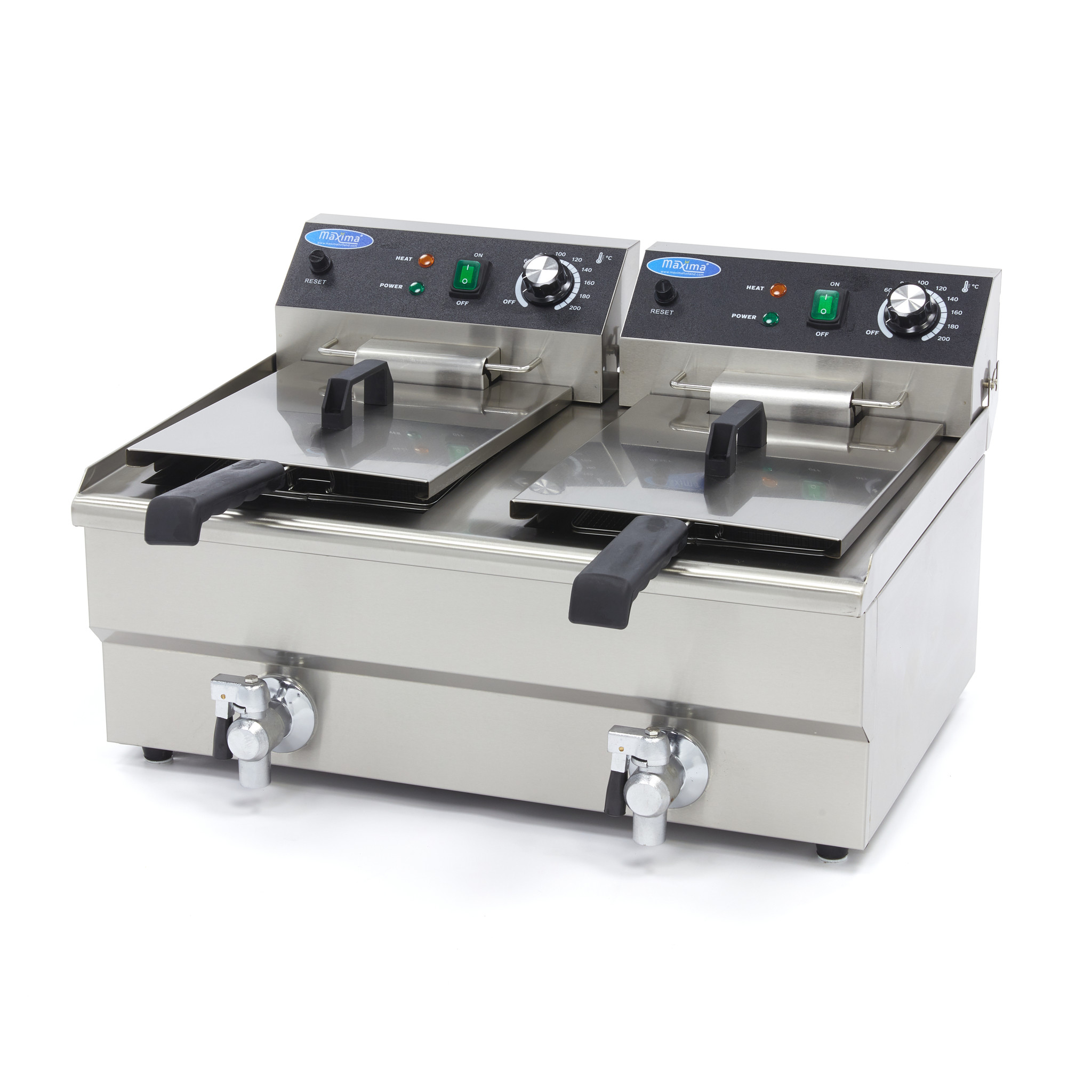 Friteuză - 2 x 13 L - 2 Coșuri - cu Robinet de Scurgere