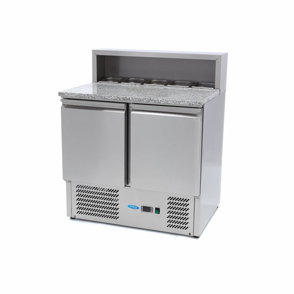 Frigider Pizza Prep - 90 cm - 2 Uși - se potrivește 5 x GN 1/6 - incl. Capac din Oțel Inoxidabil