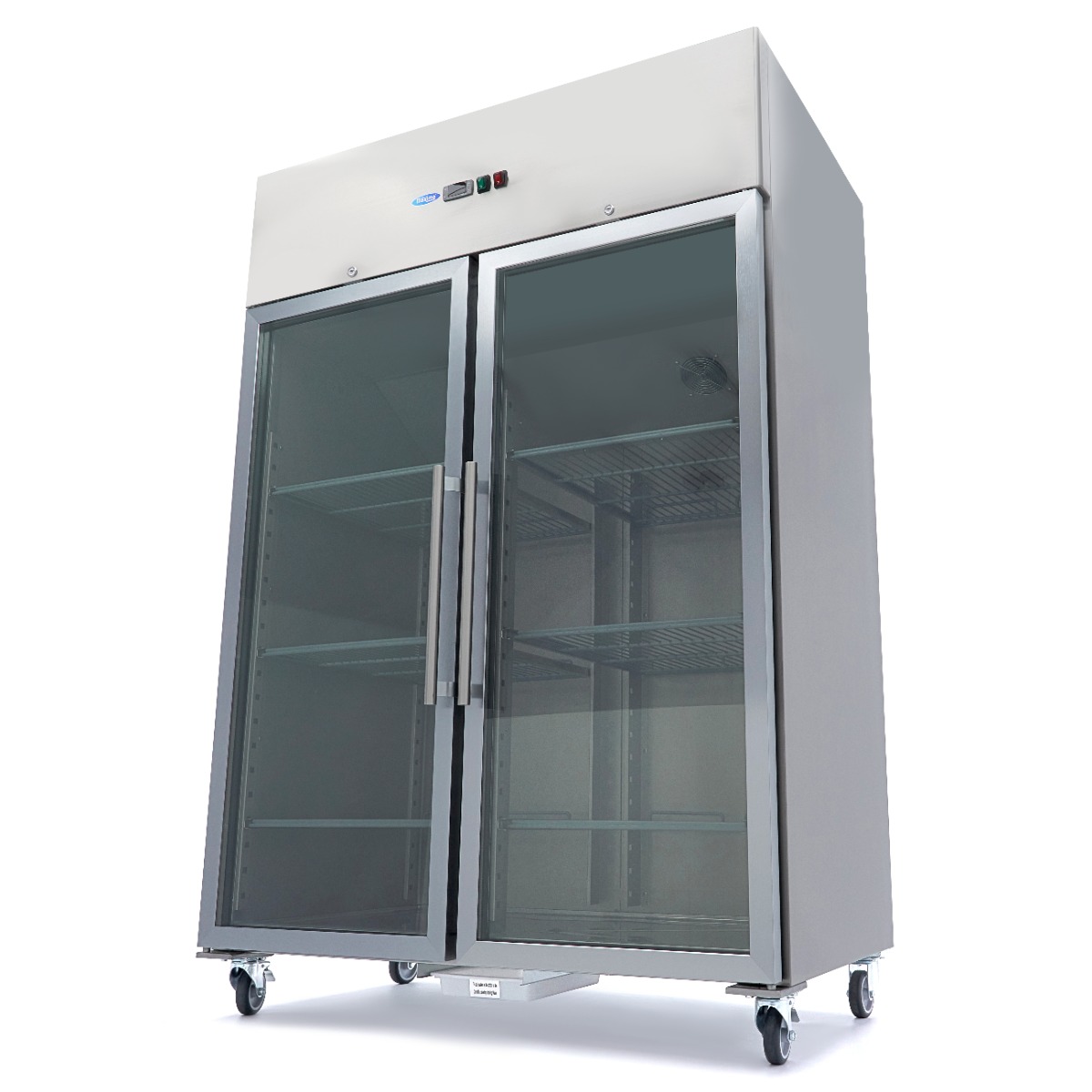 Congelator - 1400 L - 6 Rafturi Reglabile (GN 2/1) - Oțel Inoxidabil - cu Uși din Sticlă