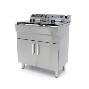 Friteuză - 2 x 16 L - 2 Coșuri - cu Robinet de Scurgere și Suport - 230V