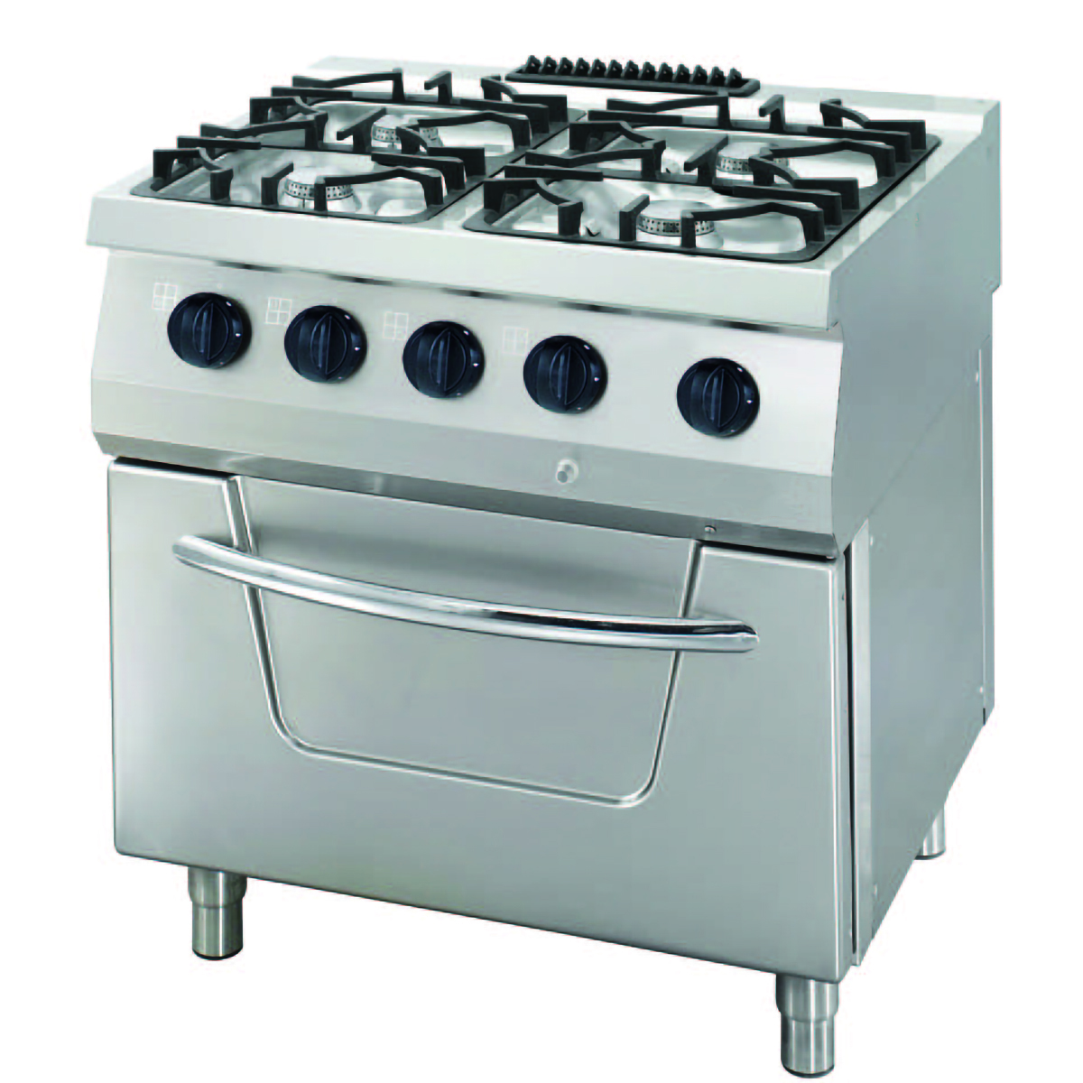 Aragaz Heavy Duty - 4 Arzătoare - Unitate Dublă - Adâncime 70 cm - 30 kW - Gaz cu cuptor electric