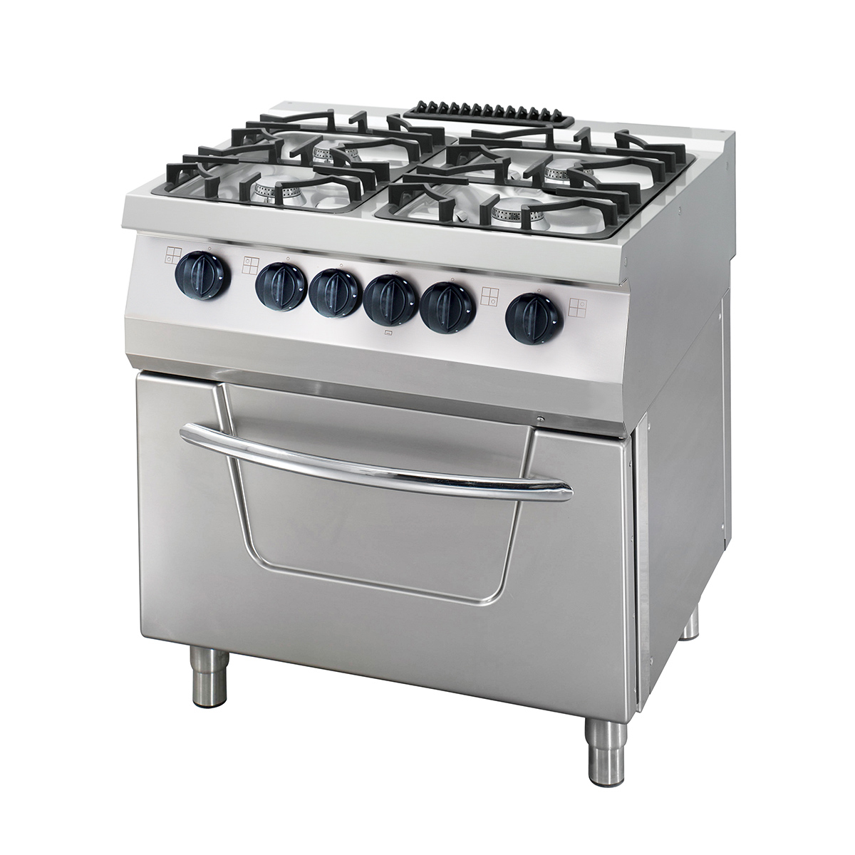 Heavy Duty Aragaz - 4 Arzătoare - Unitate Dublă - 70 cm Adâncime - 36kW - Gaz și Cuptor Electric