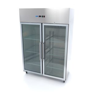 Frigider - 1200 L - 6 Rafturi Reglabile (GN 2/1) - Oțel Inoxidabil - cu Ușă de Sticlă